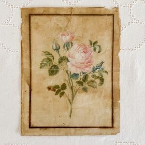 Victorian Watercolor Painting Pink Roses Antique Floral Still Life
